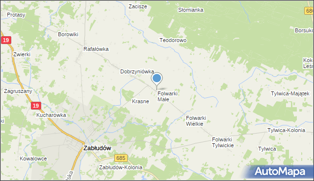 mapa Folwarki Małe, Folwarki Małe na mapie Targeo